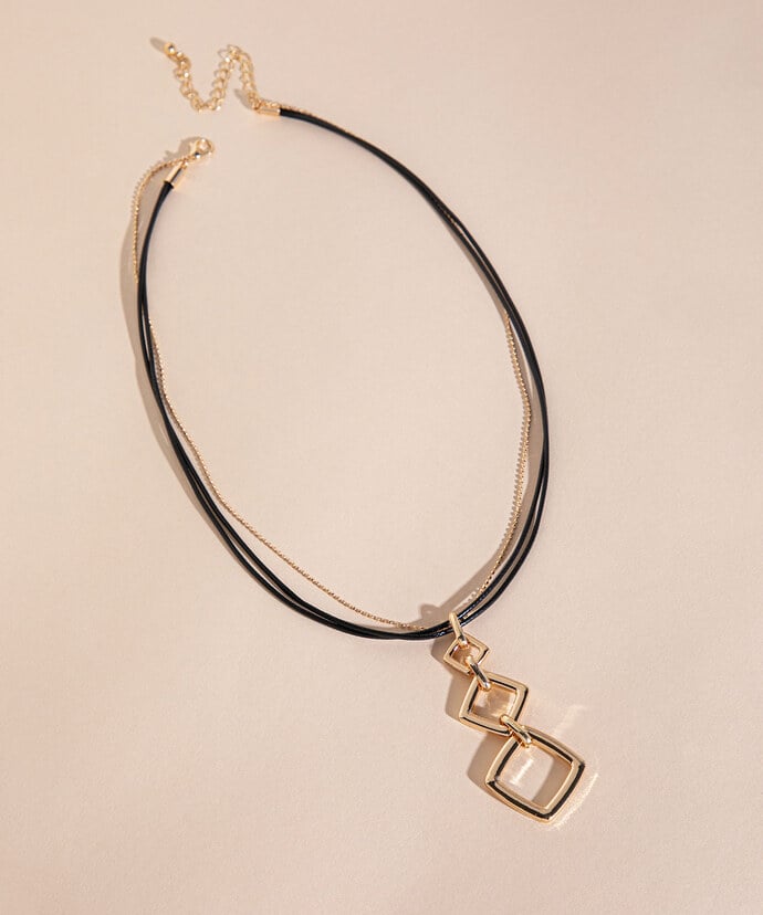 Short Layered Necklace with Triple Square Pendant Image 2