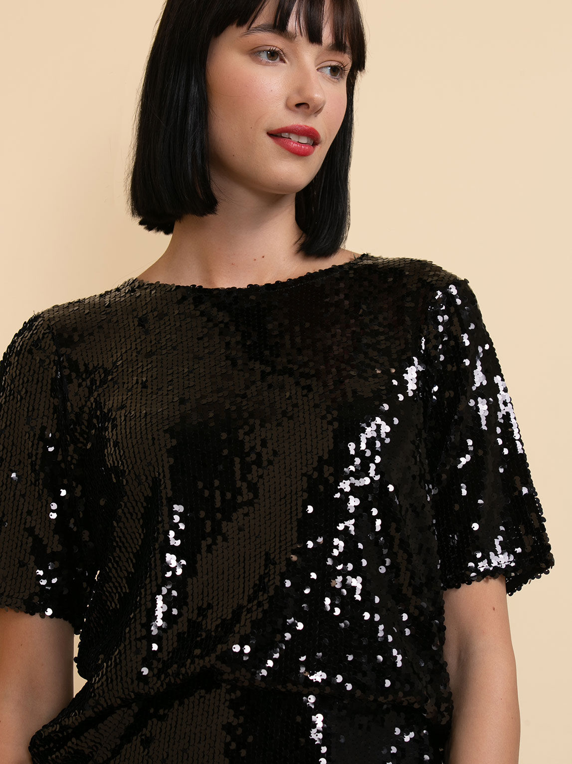 Black sequin top short sleeve top