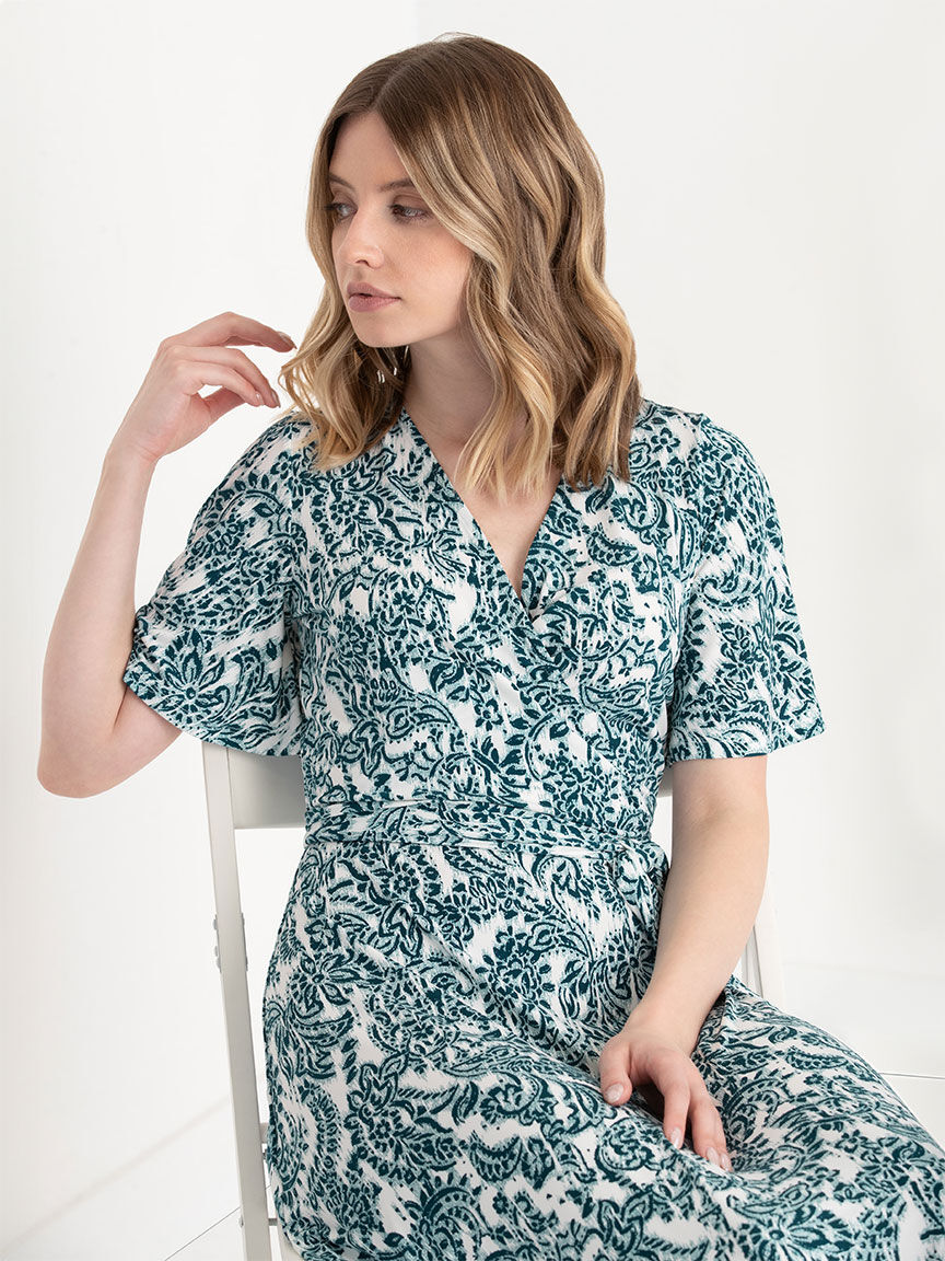 Short sleeve faux wrap dress discount