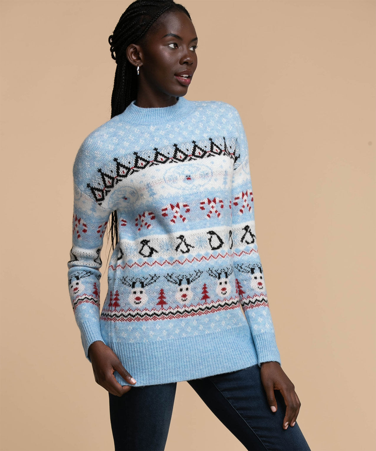 Fair Isle Mock Neck Tunic Sweater Rickis