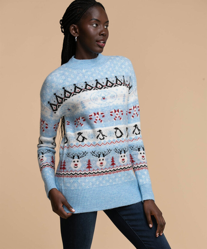 Fair Isle Mock Neck Tunic Sweater Image 1