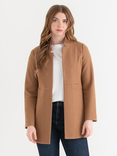 Long Line Felt Jacket, Toasted Coconut Long Line Felt Jacket, Toasted Coconut