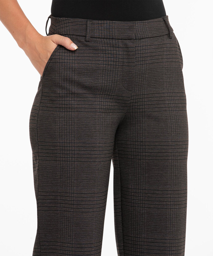 Ponte Fly Front Trouser in Charcoal/Brown Plaid Image 4