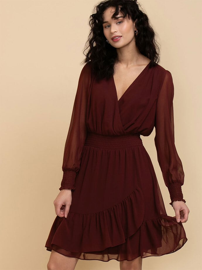 Tiered Long Sleeve Dress with Smocked Waist Image 3