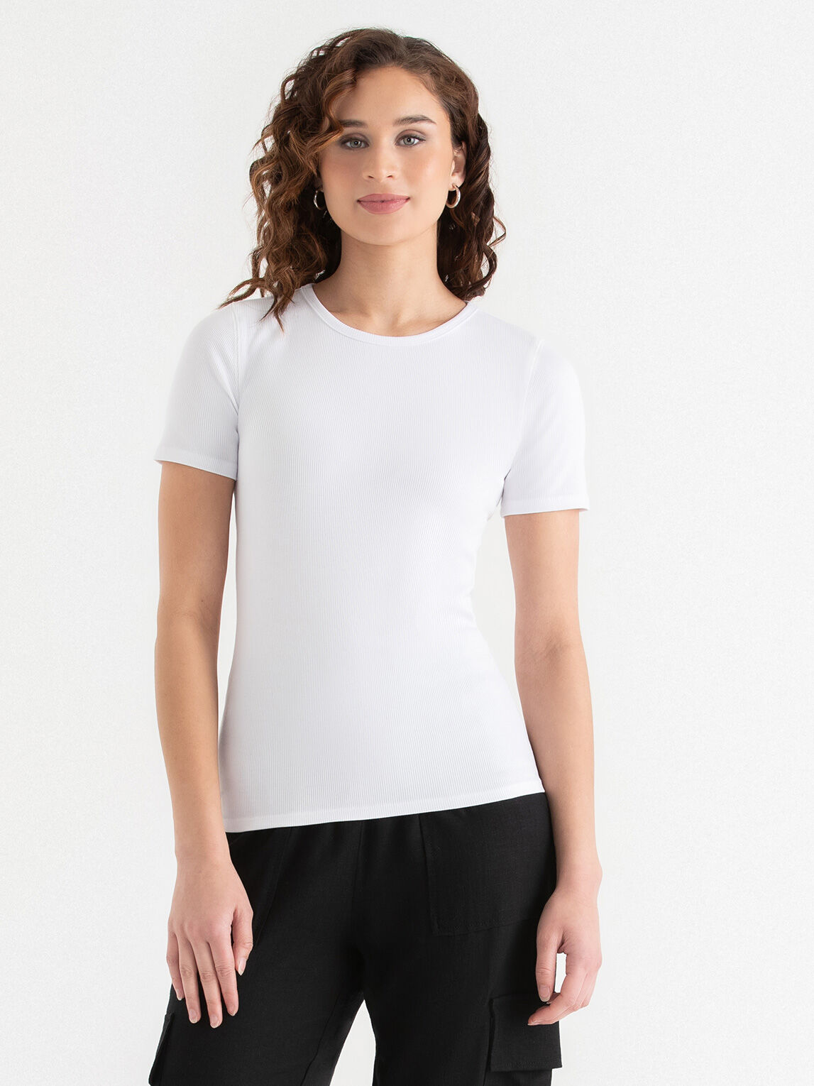 White ribbed crew neck top shop