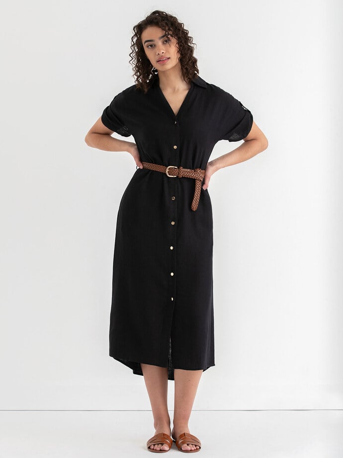Linen Shirtdress with Roll Sleeves Image 2