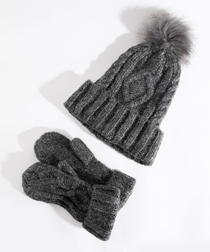 Soft Cable Knit Hat & Mitten Set Image 1