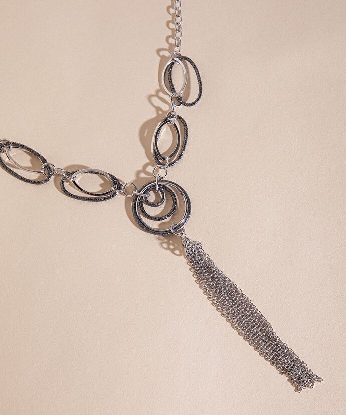 Long Silver Circle Pendant with Tassel  Image 2