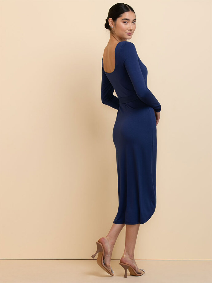 Long Sleeve Square Neck Tie Side Dress Image 6