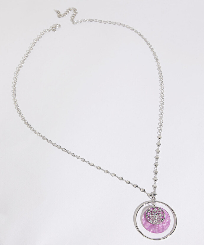 Long Chain Necklace with Double Disk Pendant Image 2