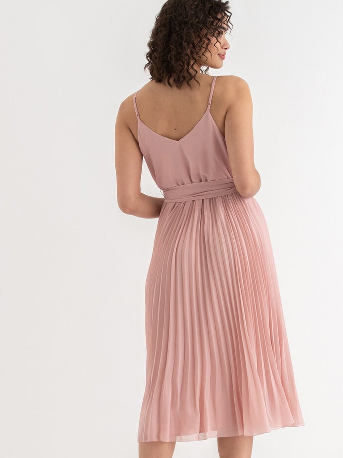 V-Neck Pleated Skirt Midi Dress Image 5