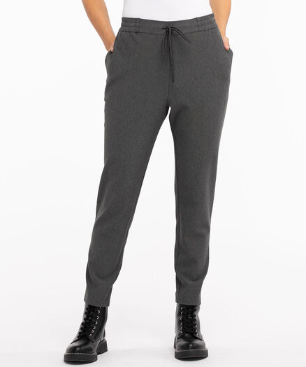 Black Luxe Ponte Tapered Drawstring Pant, Charcoal