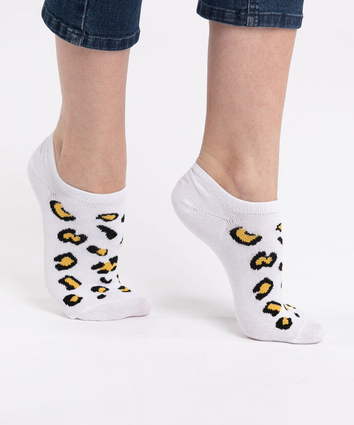 White Leopard Liner Socks