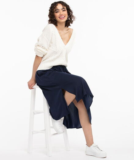 Button Up Cable Knit Cardigan, Snow White Button Up Cable Knit Cardigan, Snow White