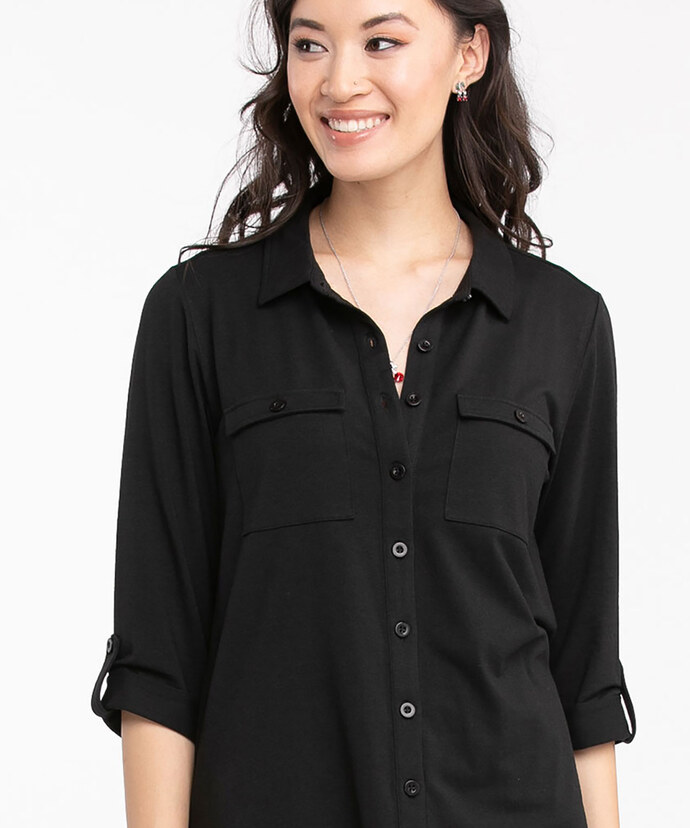 Knit Collared Button Front Shirt Image 3