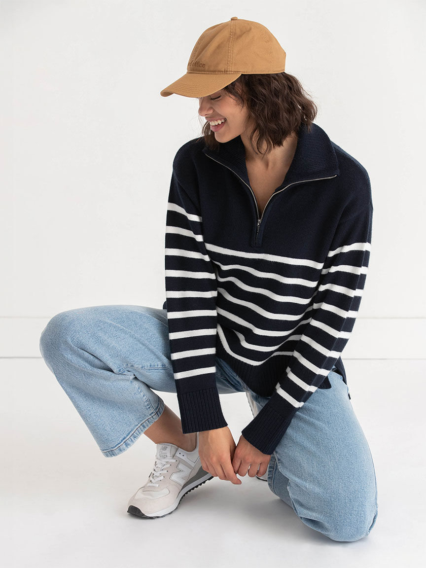 Striped 1 4 Zip Pullover Sweater Ricki s Size XXL Salute snow White Stripe Colour