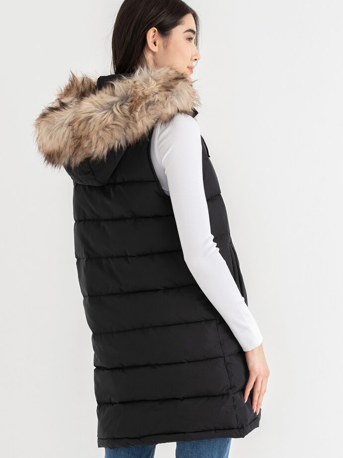 Carlyn Long Puffer Vest with Detachable Hood & Fur Trim Image 4