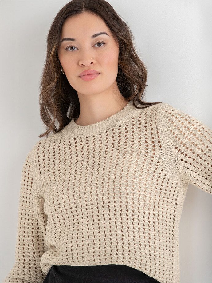 Long Sleeve Crochet Sweater Image 3