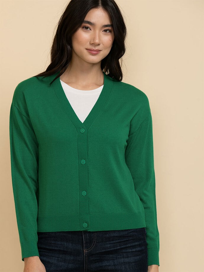 Button-Up Cashmere-Blend Cardigan Sweater Image 5