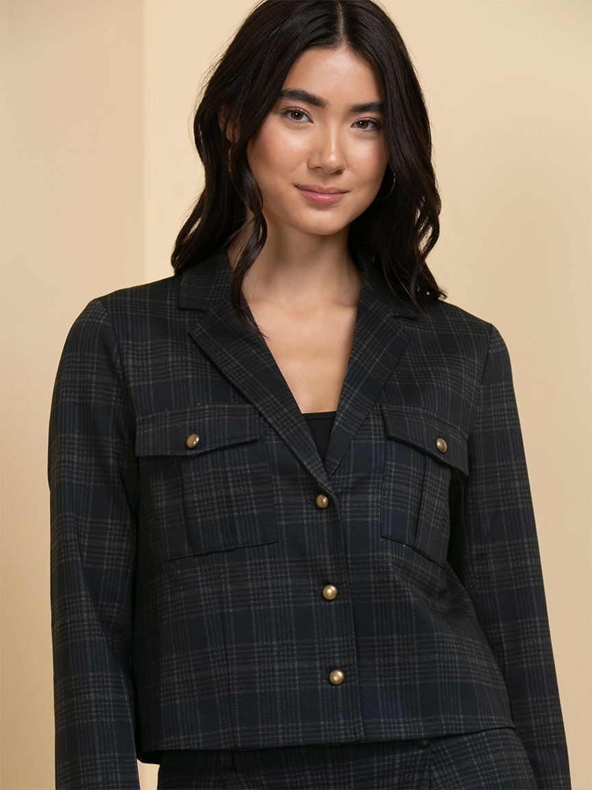 Plaid outlet cropped blazer