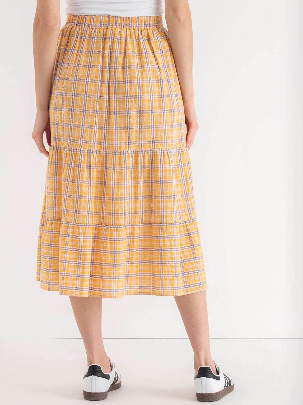 Tiered Yellow Plaid Midi Skirt Rickis