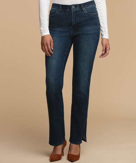 Stevie Straight Jeans with Split Hem , Ocean Blue
