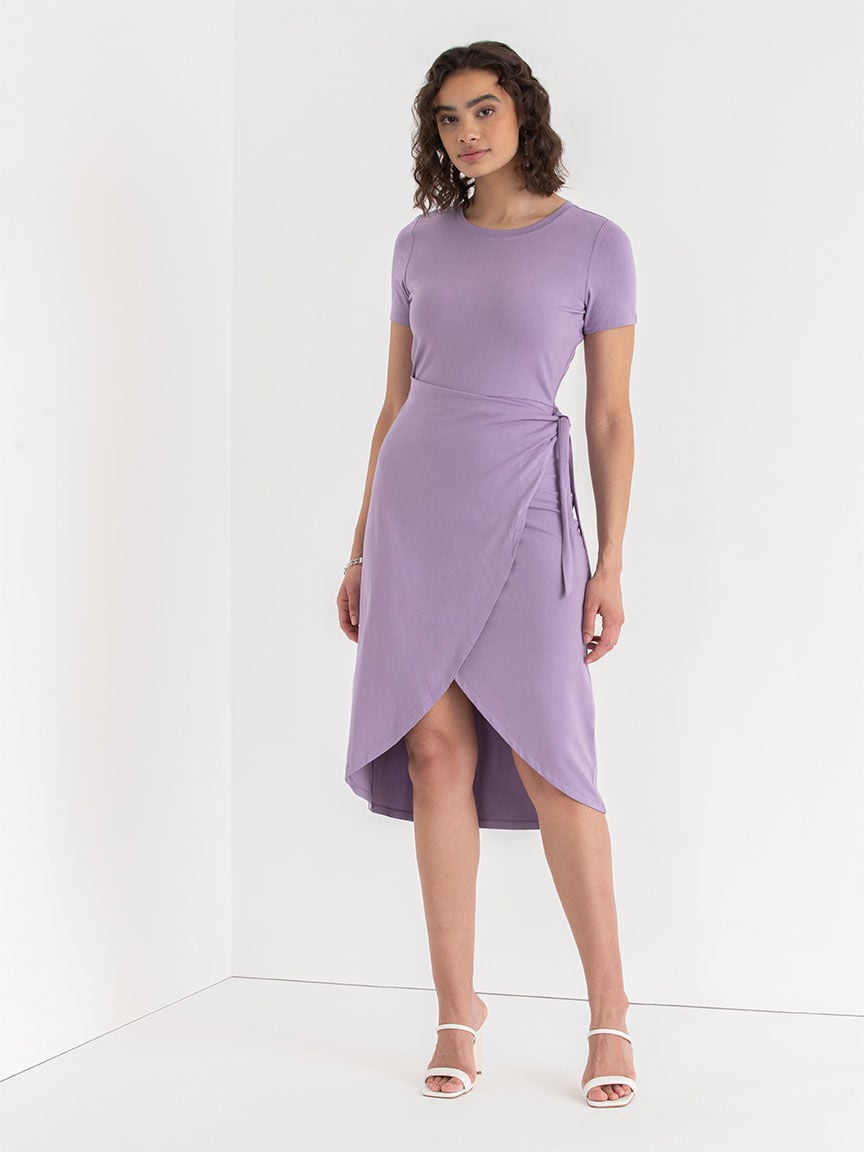 Crew Neck Short Sleeve Side Tie Dress Ricki s Size XS Dusk Colour