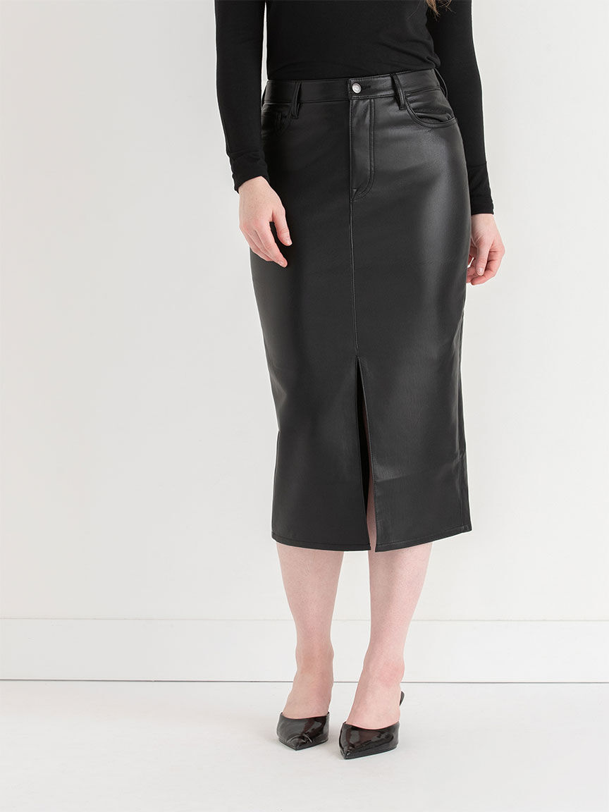 Faux Leather Midi Skirt Ricki s Size 0 Black Colour