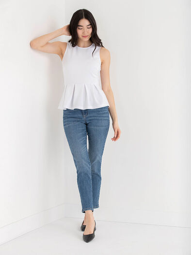 Peplum Top with Tie, White Peplum Top with Tie, White