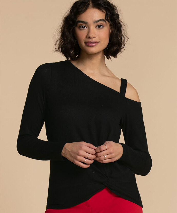 Knotted Hem Top with Cut-Out Shoulder Detail Image 2