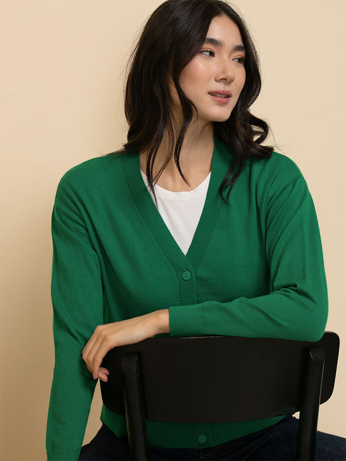 Button-Up Cashmere-Blend Cardigan Sweater Image 3