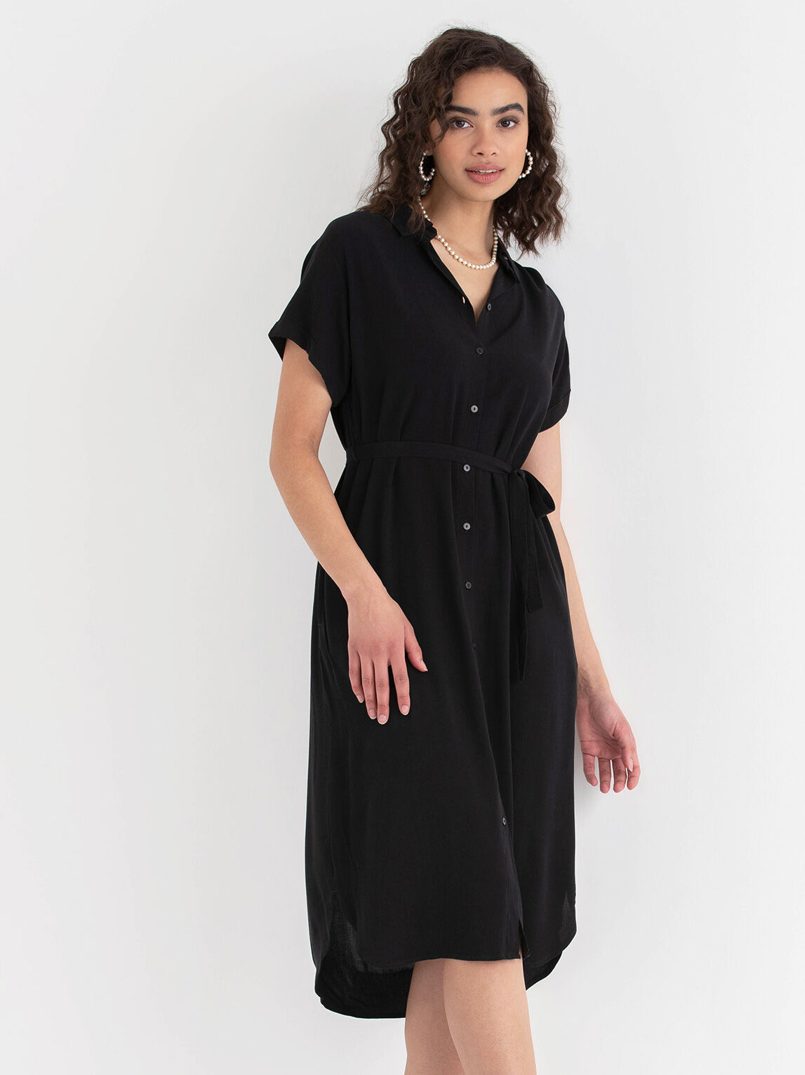 Black shirt dress short sleeve top