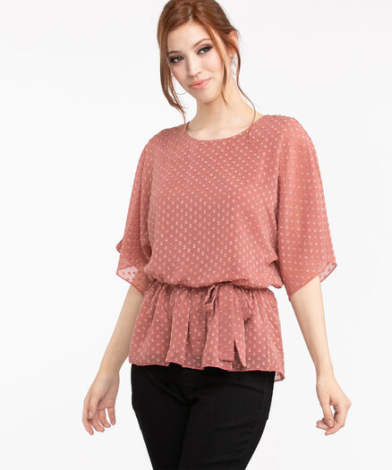 Dolman Sleeve Dotted Peplum Blouse, Champagne Pink