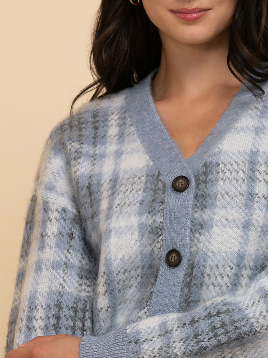 Blue plaid cardigan shop
