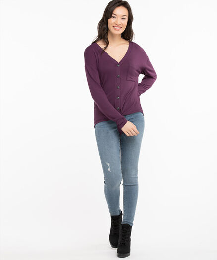 Tie Front Button-Up Top, Blackberry Wine Tie Front Button-Up Top, Blackberry Wine