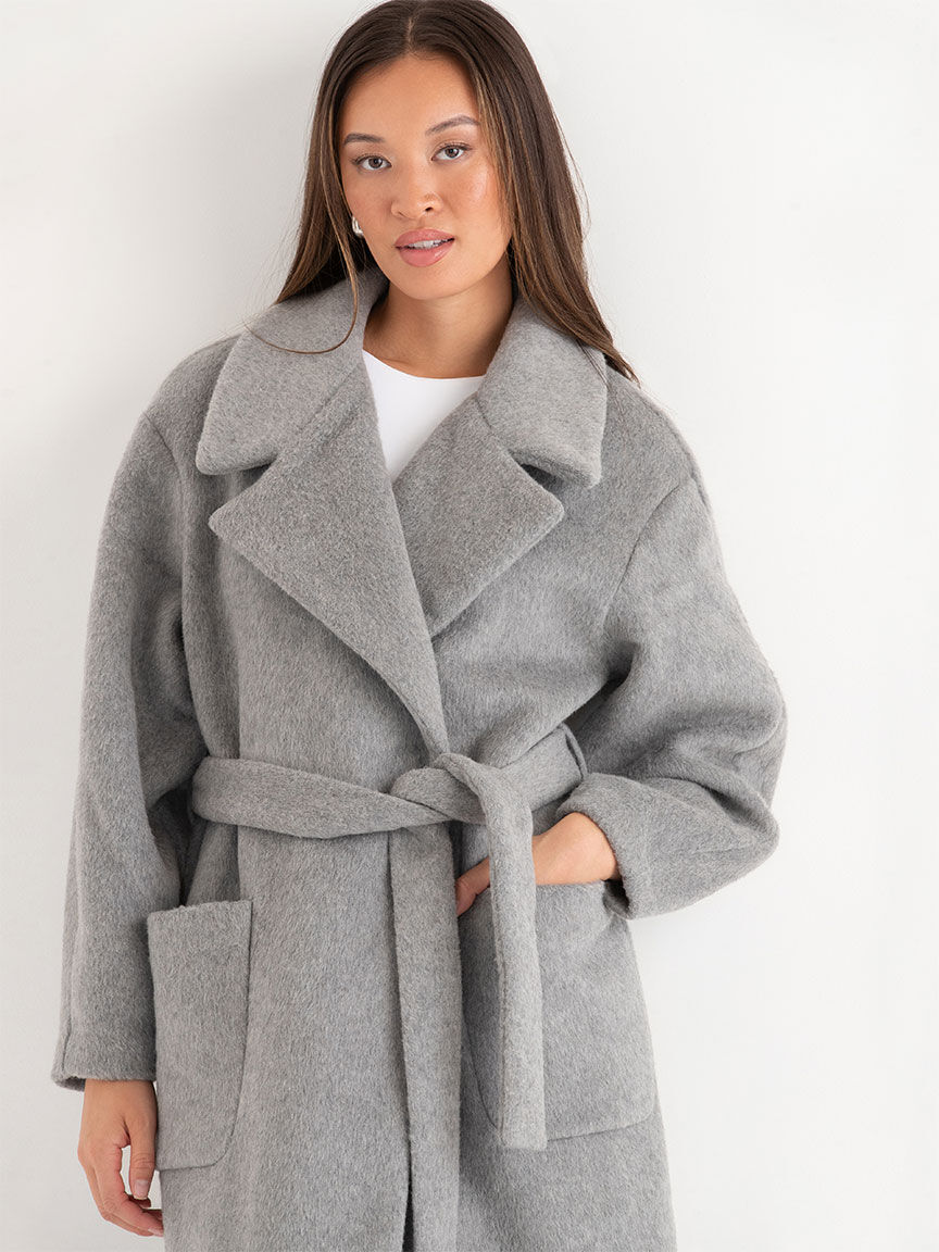 Gray wool wrap coat outlet
