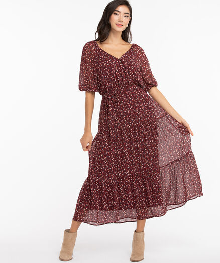 Luxology Tiered Maxi Dress, Wine Ditsy Floral Luxology Tiered Maxi Dress, Wine Ditsy Floral