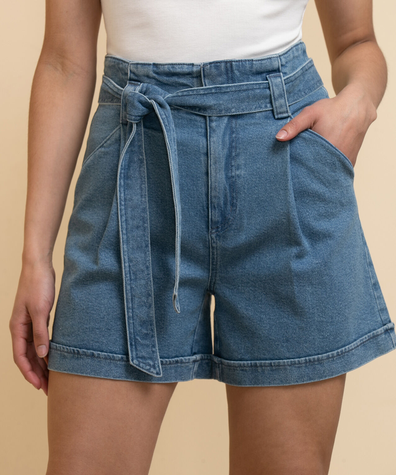 Jean shorts with tie on sale