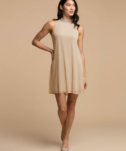 Tiana B Sleeveless Beaded Neckline Dress, Ivory