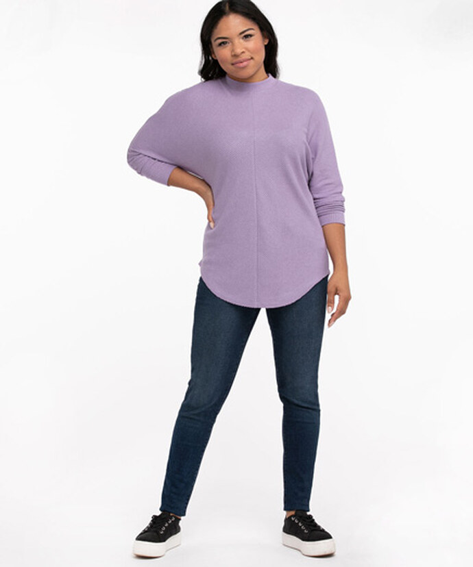 Ribbed Mock Neck Tunic Top Image 2