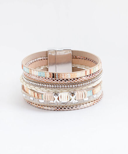 Multistrand Snap Cuff Bracelet, Gold/Silver