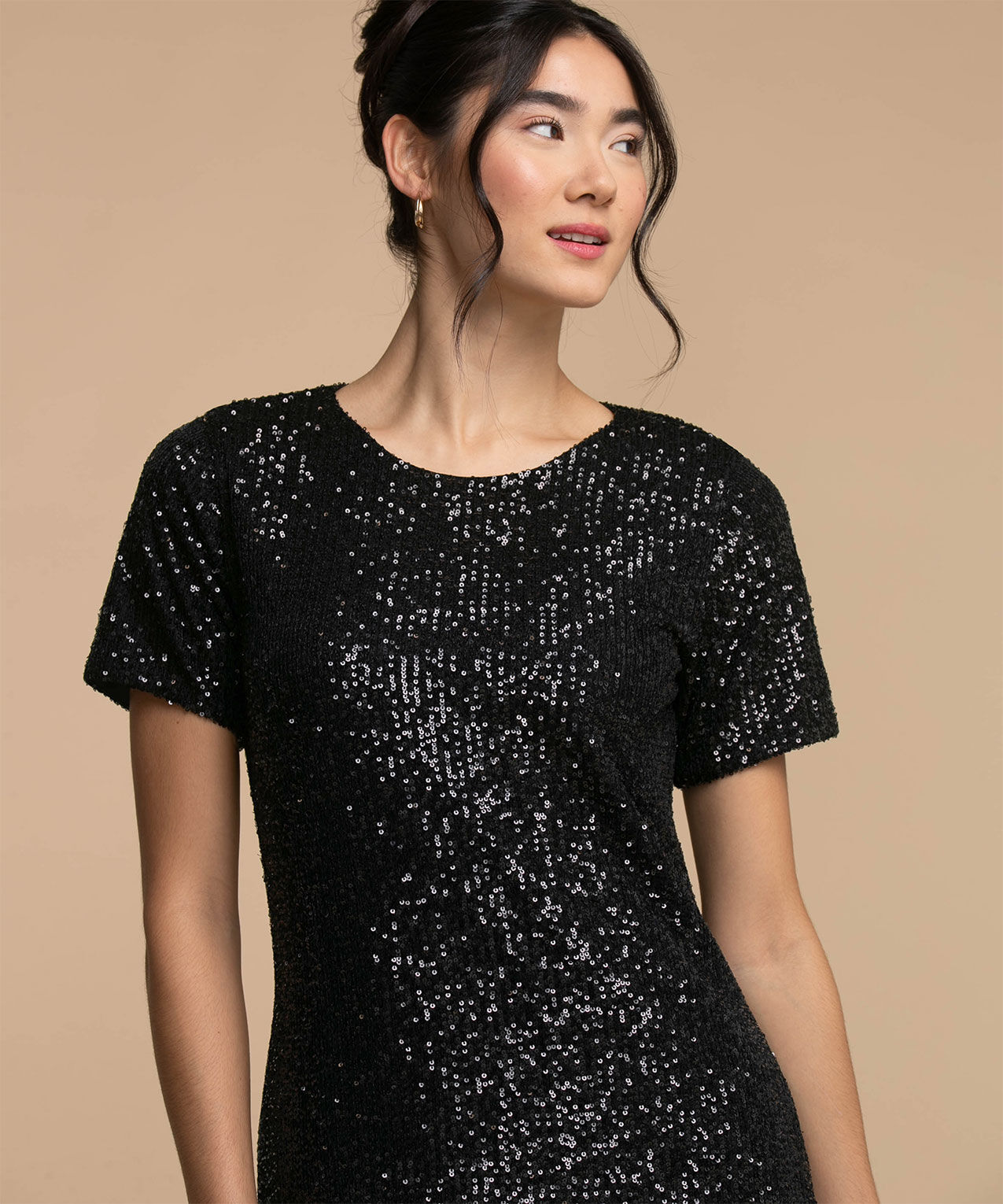 Black short sleeve sequin dress 2025