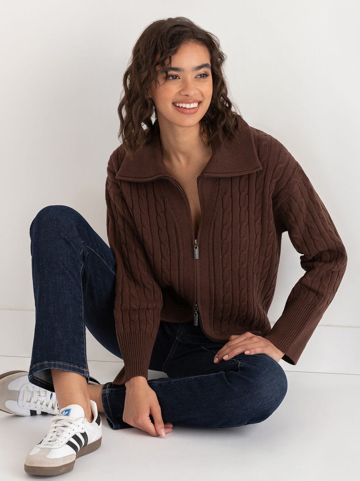 Cable Knit Zip Front Cardigan Rickis