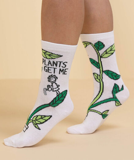 Women's "Plants Get Me" Socks, White/Print