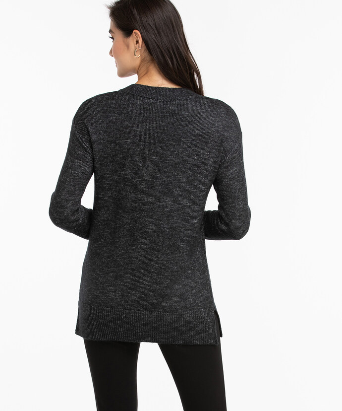 V-Neck Pointelle Sleeve Sweater Image 5