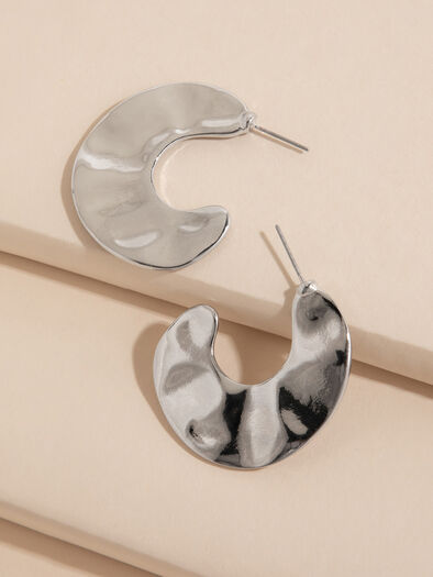 Half Round Molten Metal Earrings, Silver Half Round Molten Metal Earrings, Silver