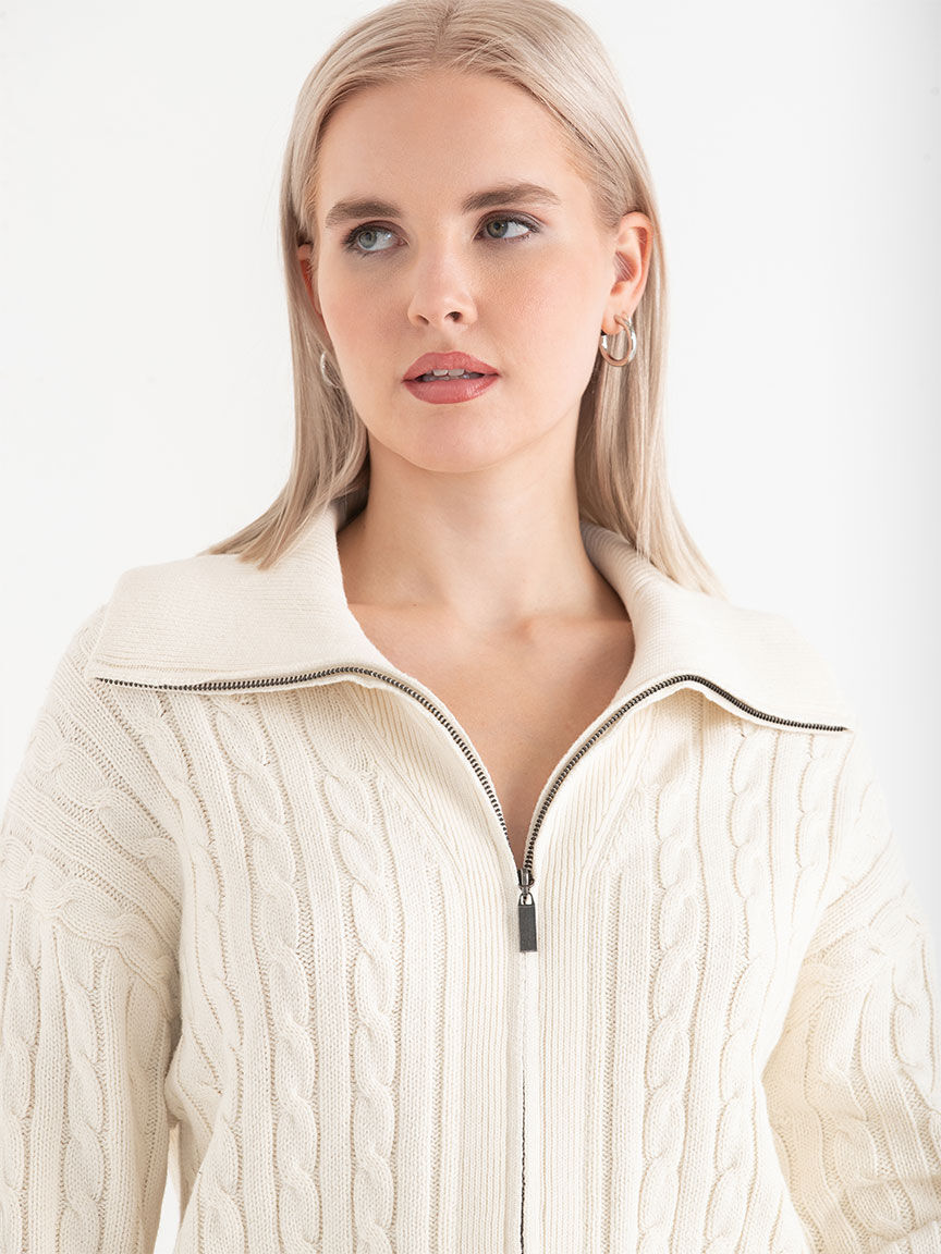 Cable Knit Zip Front Cardigan Rickis