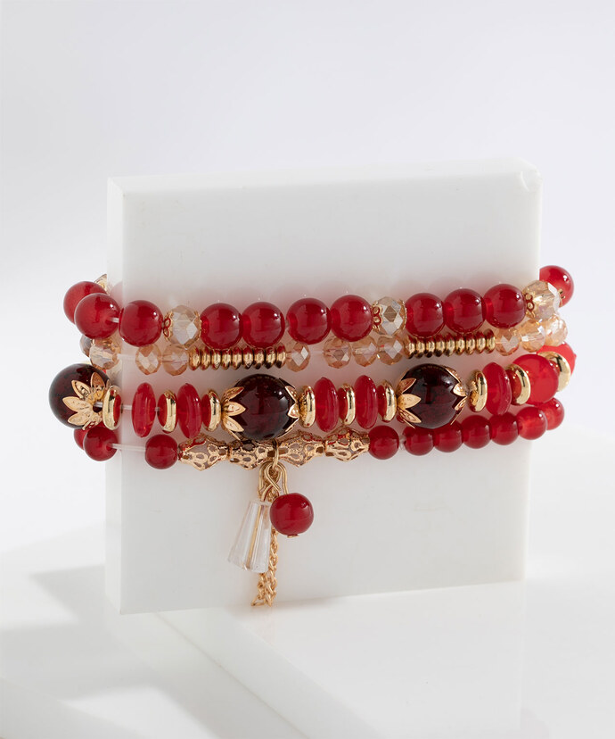 Red Beaded Bracelet 4-Pack Image 1