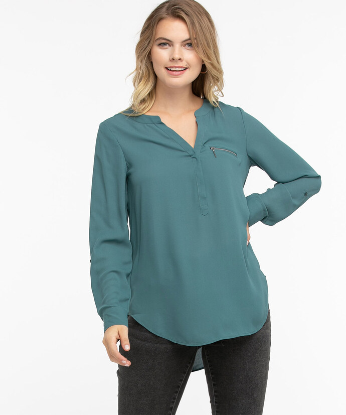 Roll Sleeve Henley Tunic Blouse Image 5