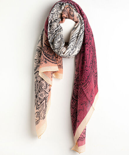 Ombre Paisley Plisse Scarf, Pink